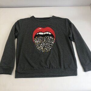 Shein Leopard‎ Tongue Gray Pullover Sweatshirt Size XL